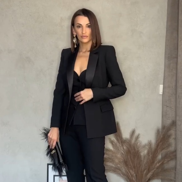 ZARA SATIN EFFECT TUXEDO JACKET - Picture 16 of 16